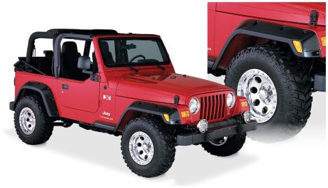 Black Pocket/Rivet Style Textured Finish 4-Piece Fender Flare Set Standard Flare Coverage For 1997-2006 Jeep Wrangler TJ Bushwacker