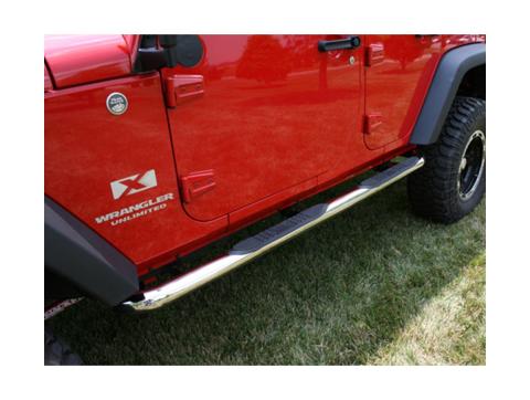 Tube Side Step Kit Round 3 Inch Stainless 07-18 Wrangler 4 Door Rugged Ridge
