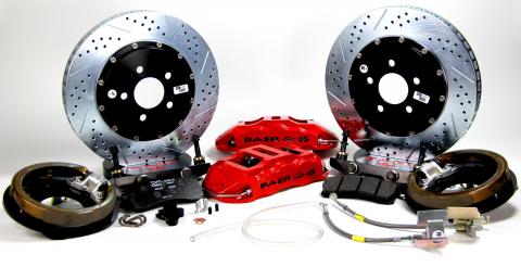 Brake System 14 Inch Rear Extreme+ with Park Brake Red Ford 9 Inch 5 on 5 Big Bearing BAER Brakes