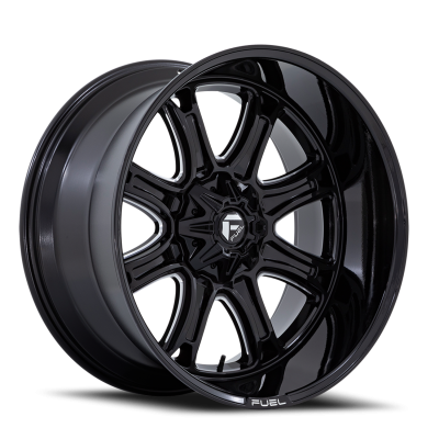 Aluminum Wheels 22X9 Darkstar FC853BE 8 On 170 Gloss Black Milled 125.1 Bore 1 Offset Fuel Off Road Wheels