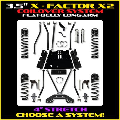 3.5 Inch X-Factor X2 Flat-Belly 4 Inch Stretch Long-Arm Suspension System For Jeep Wrangler LJ With No Shocks Rock Krawler