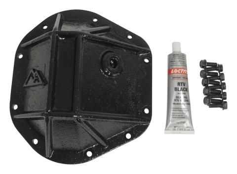 Differential Cover 3/8 Inch Thick Forged Steel w/Ribs Semi-Gloss Black Powder Coat W/Flanged Hex Bolts/Recessed Fill Plug/RTV Dana 44 RT Off Road