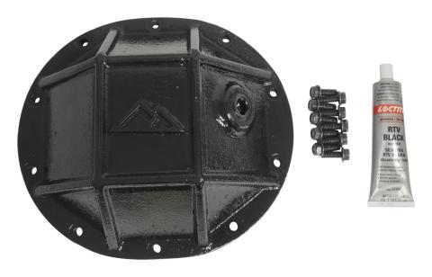 Differential Cover 3/8 Inch Thick Forged Steel w/Ribs Semi-Gloss Black Powder Coat w/Flanged Hex Bolts/Recessed Fill Plug/RTV 8.25 Inch 10 Bolt RT Off Road
