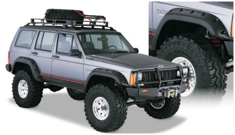 Black Jeep Cutout Style Textured Finish 4-Piece Fender Flare Set For 1984-2001 Jeep Cherokee 4-Door Bushwacker