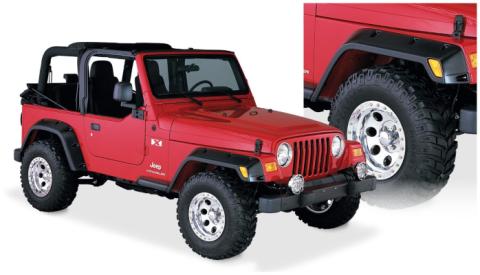 Black Pocket/Rivet Style Textured Finish 4-Piece Fender Flare Set Standard Flare Coverage For 1997-2006 Jeep Wrangler TJ Bushwacker