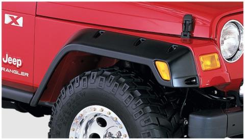 Black Pocket/Rivet Style Textured Finish 4-Piece Fender Flare Set Standard Flare Coverage For 1997-2006 Jeep Wrangler TJ Bushwacker