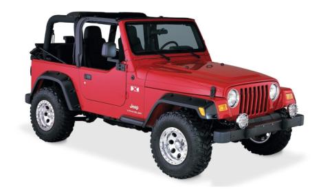 Black Pocket/Rivet Style Textured Finish 4-Piece Fender Flare Set Standard Flare Coverage For 1997-2006 Jeep Wrangler TJ Bushwacker