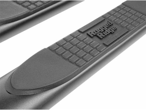 Tube Side Step Kit Oval 4.25 Inch Black 07-18 Wrangler JKU 4 Door Rugged Ridge