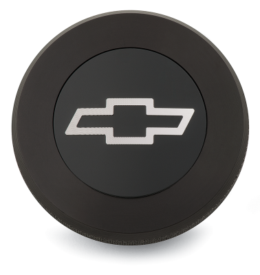 Twist-On RaDiametertor Cap Chevrolet Bowtie Emblem Black Anodized Billet Aluminum Chevrolet Performance Parts