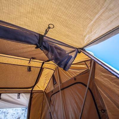 Overlander Roof Top Tent Open size 95 Inch W x 56 Inch L x 51 Inch H Load capacity is 661 lbs Sleeps 2-3 Smittybilt