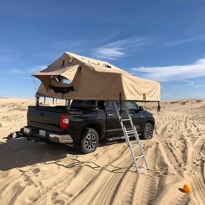 Overlander XL Roof Top Tent 122 Inch W x 76 Inch L x 51 Inch H Load Capacity 770 lbs Coyote Tan Smittybilt