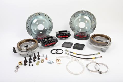 Brake System 12 Inch Rear SS4 with Park Brake Black Ford 9 Inch 5 on 4.5 Small Bearing BAER Brakes