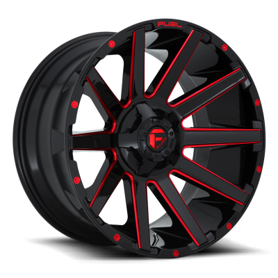 Aluminum Wheels 20X9 Contra D643 8 On 165.1 Gloss Red Milled 125.2 Bore 1 Offset Multi Spoke Fuel Off Road Wheels