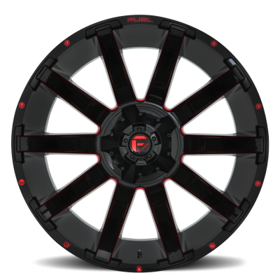 Aluminum Wheels 20X9 Contra D643 8 On 165.1 Gloss Red Milled 125.2 Bore 1 Offset Multi Spoke Fuel Off Road Wheels