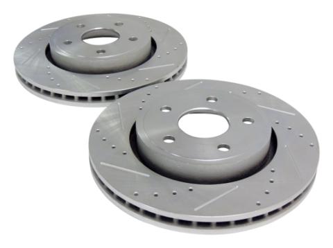 Performance Front Cross Drilled &amp; Slotted Rotor Set for Jeep WK, XK w/o SR8 Pkg RT Off Road