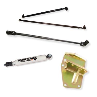 Jeep CJ wide track steering kit with power steering for 1982-1986 CJ5, CJ7, and CJ8 HD linkage, steering shaft, box mount, and stabilizer
